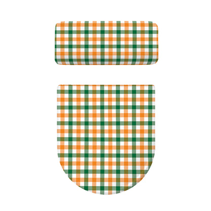 White Orange And Green Plaid Print Toilet Lid And Tank Cover Set