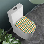 White Orange And Green Plaid Print Toilet Lid Cover