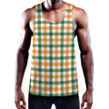 White Orange And Green Plaid Print Men's Workout Tank Top
