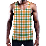 White Orange And Green Plaid Print Training Tank Top