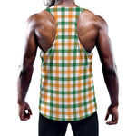 White Orange And Green Plaid Print Training Tank Top