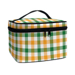 White Orange And Green Plaid Print Travel Makeup Bag