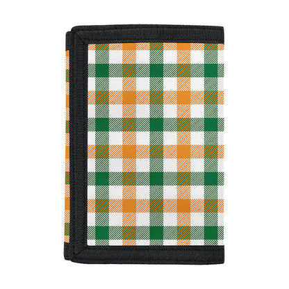 White Orange And Green Plaid Print Trifold Wallet