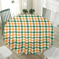 White Orange And Green Plaid Print Waterproof Round Tablecloth