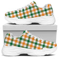 White Orange And Green Plaid Print White Chunky Shoes