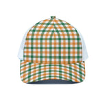 White Orange And Green Plaid Print White Mesh Trucker Cap