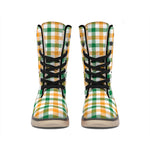 White Orange And Green Plaid Print Winter Boots