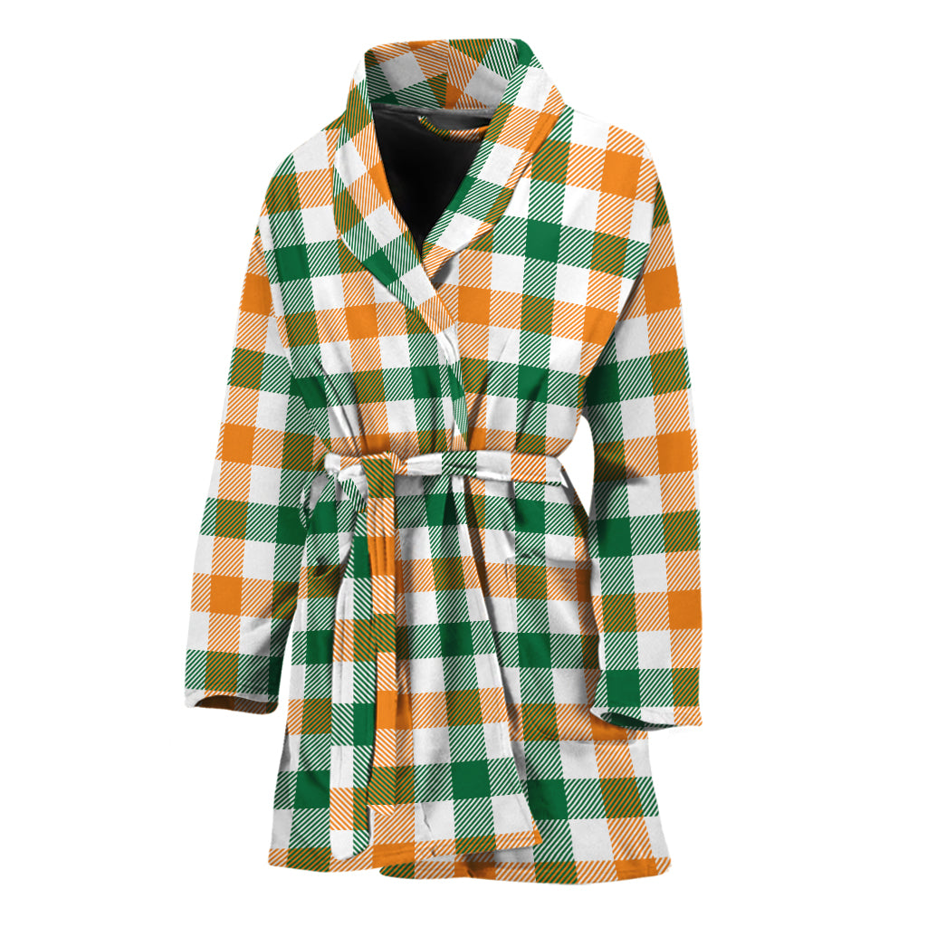 White Orange And Green Plaid Print Women's Bathrobe