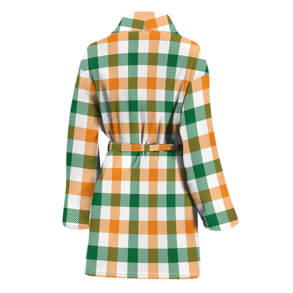 White Orange And Green Plaid Print Women's Bathrobe