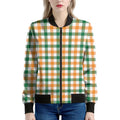 White Orange And Green Plaid Print Women's Bomber Jacket
