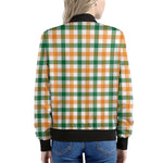 White Orange And Green Plaid Print Women's Bomber Jacket
