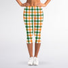 White Orange And Green Plaid Print Women's Capri Leggings