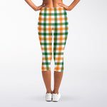 White Orange And Green Plaid Print Women's Capri Leggings