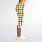 White Orange And Green Plaid Print Women's Capri Leggings