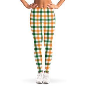 White Orange And Green Plaid Print Women's Leggings