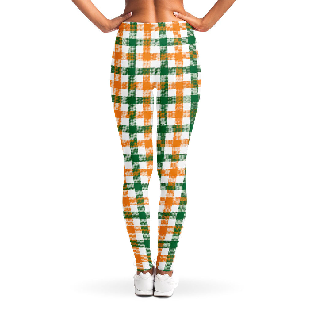 White Orange And Green Plaid Print Women's Leggings