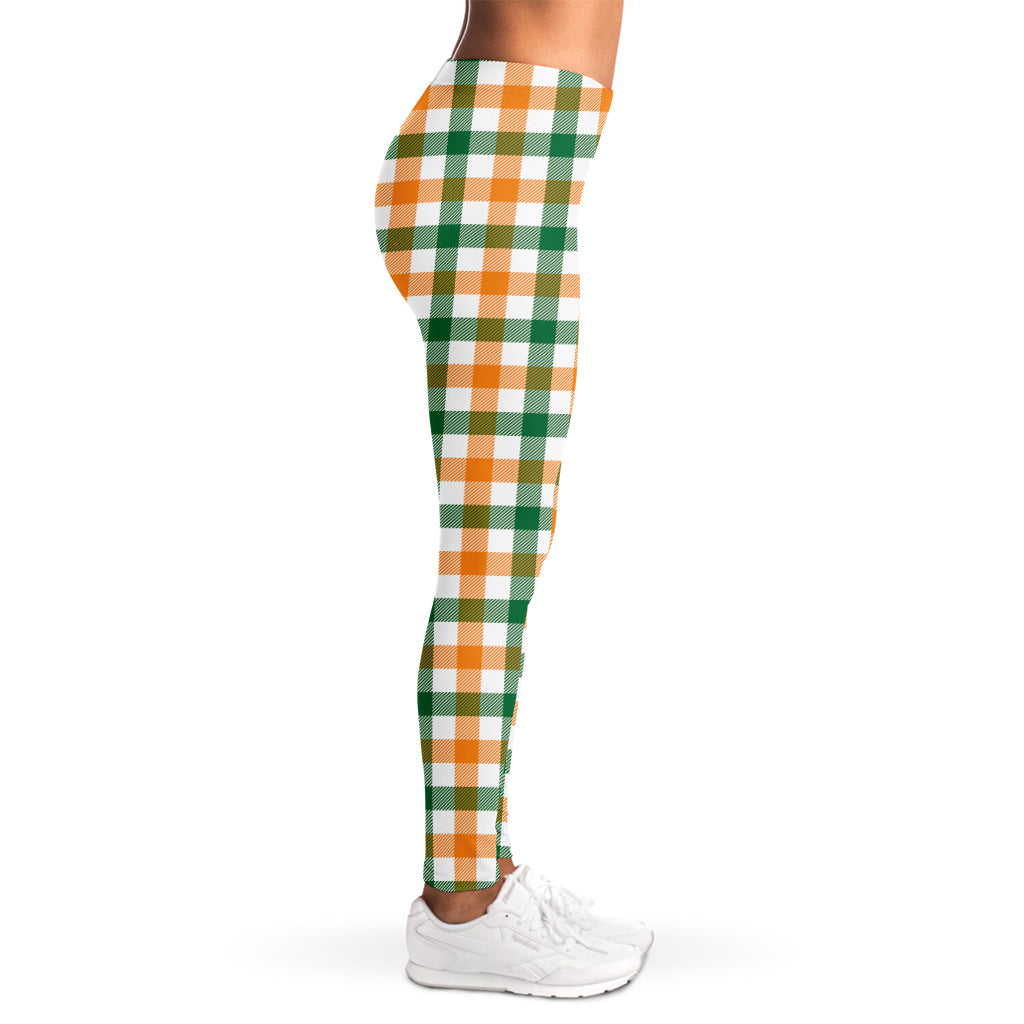 White Orange And Green Plaid Print Women's Leggings