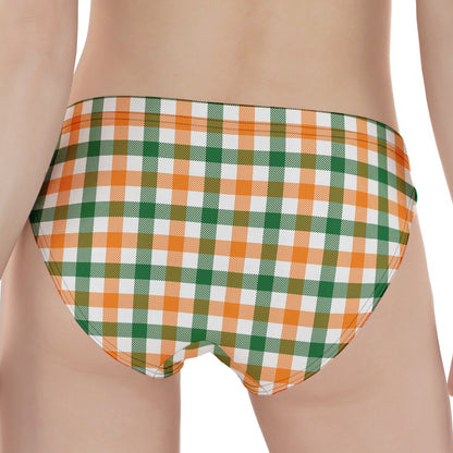 White Orange And Green Plaid Print Women's Panties