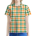 White Orange And Green Plaid Print Women's Polo Shirt