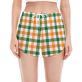 White Orange And Green Plaid Print Women's Split Running Shorts