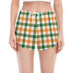 White Orange And Green Plaid Print Women's Split Running Shorts