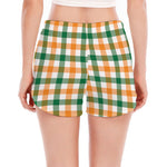 White Orange And Green Plaid Print Women's Split Running Shorts