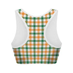 White Orange And Green Plaid Print Women's Sports Bra