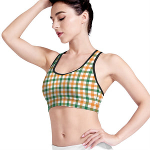 White Orange And Green Plaid Print Women's Sports Bra