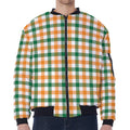 White Orange And Green Plaid Print Zip Sleeve Bomber Jacket