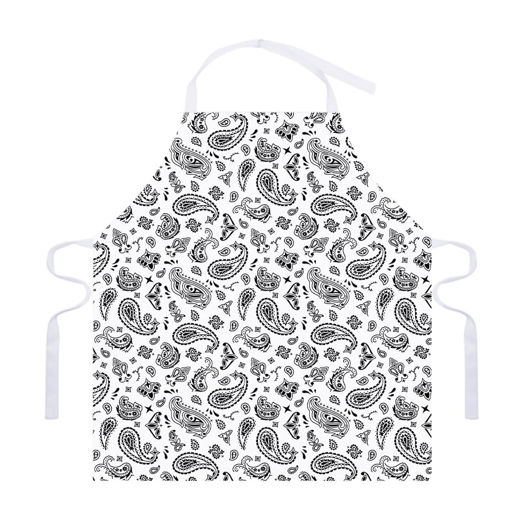 White Paisley Bandana Pattern Print Adjustable Apron