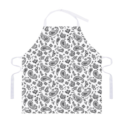 White Paisley Bandana Pattern Print Adjustable Apron