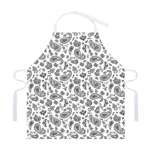 White Paisley Bandana Pattern Print Adjustable Apron