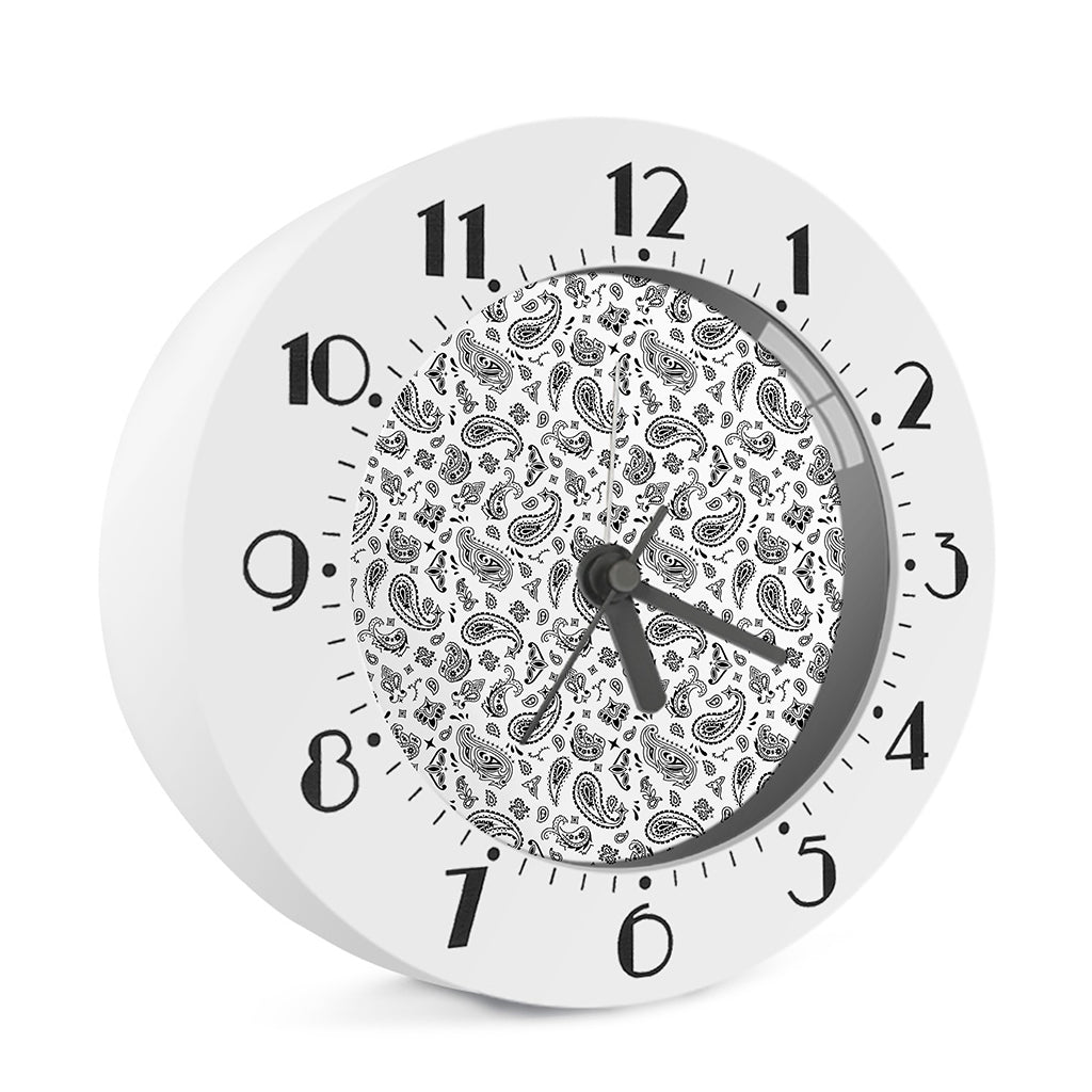 White Paisley Bandana Pattern Print Alarm Clock