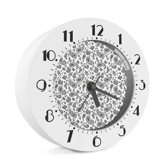 White Paisley Bandana Pattern Print Alarm Clock