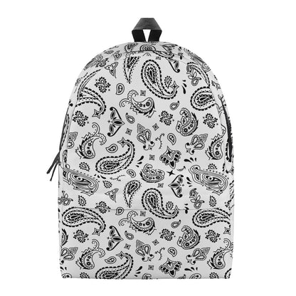 White Paisley Bandana Pattern Print Backpack