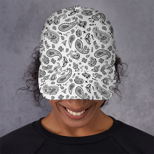 White Paisley Bandana Pattern Print Baseball Cap