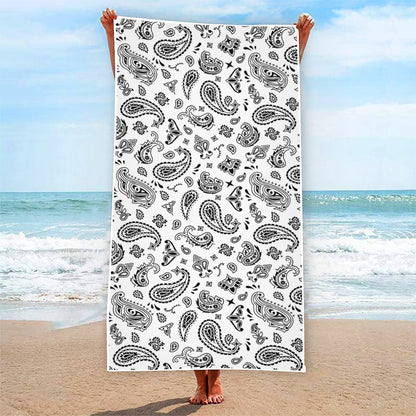 White Paisley Bandana Pattern Print Beach Towel