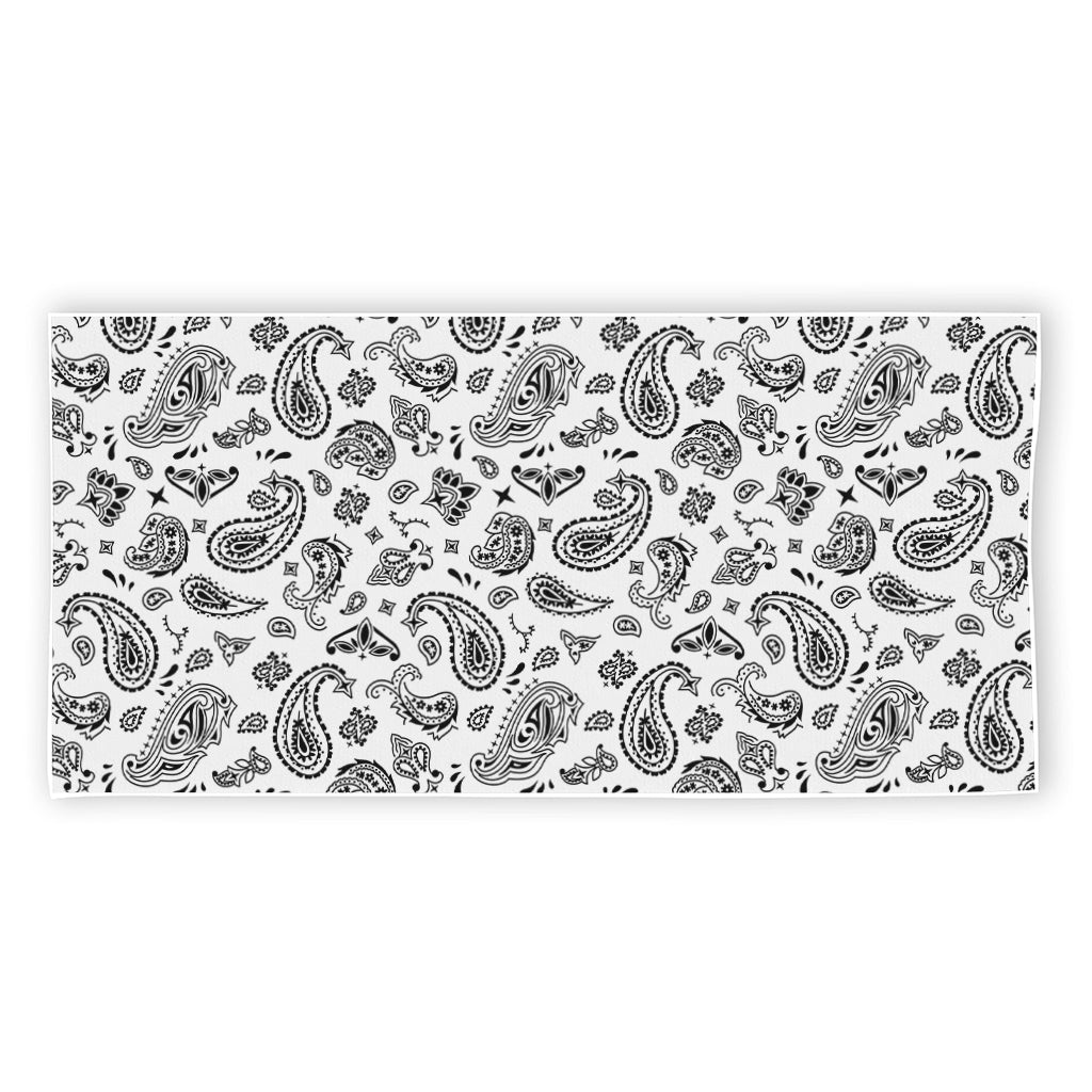 White Paisley Bandana Pattern Print Beach Towel