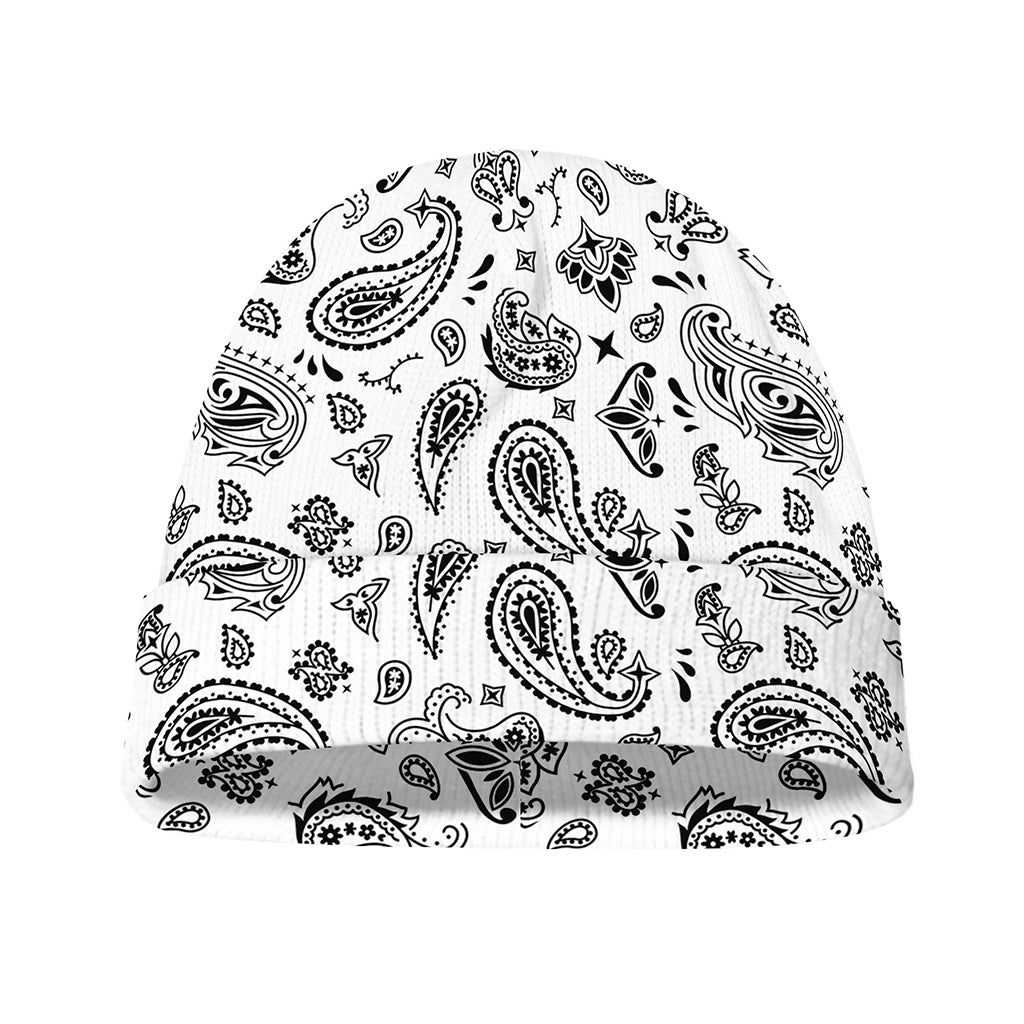 White Paisley Bandana Pattern Print Beanie