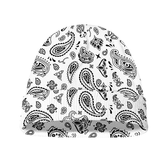 White Paisley Bandana Pattern Print Beanie