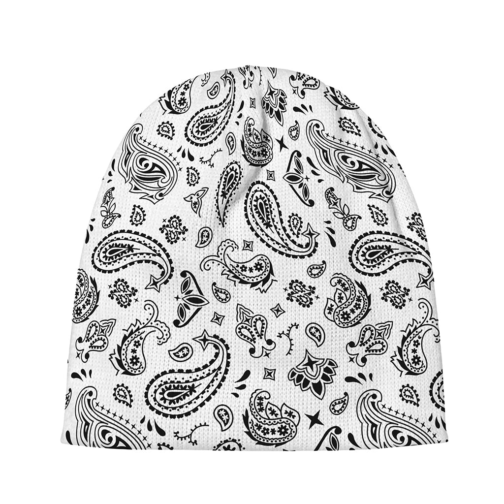 White Paisley Bandana Pattern Print Beanie
