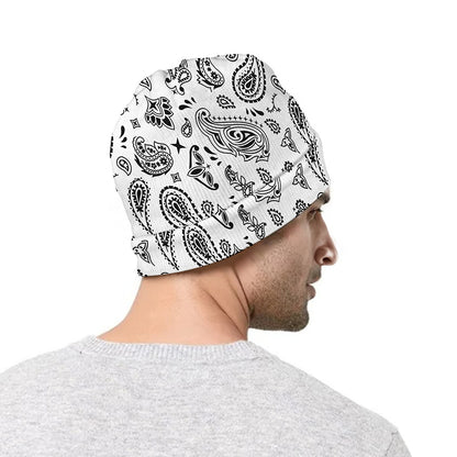 White Paisley Bandana Pattern Print Beanie