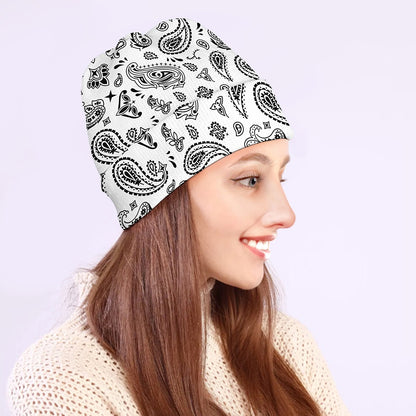 White Paisley Bandana Pattern Print Beanie