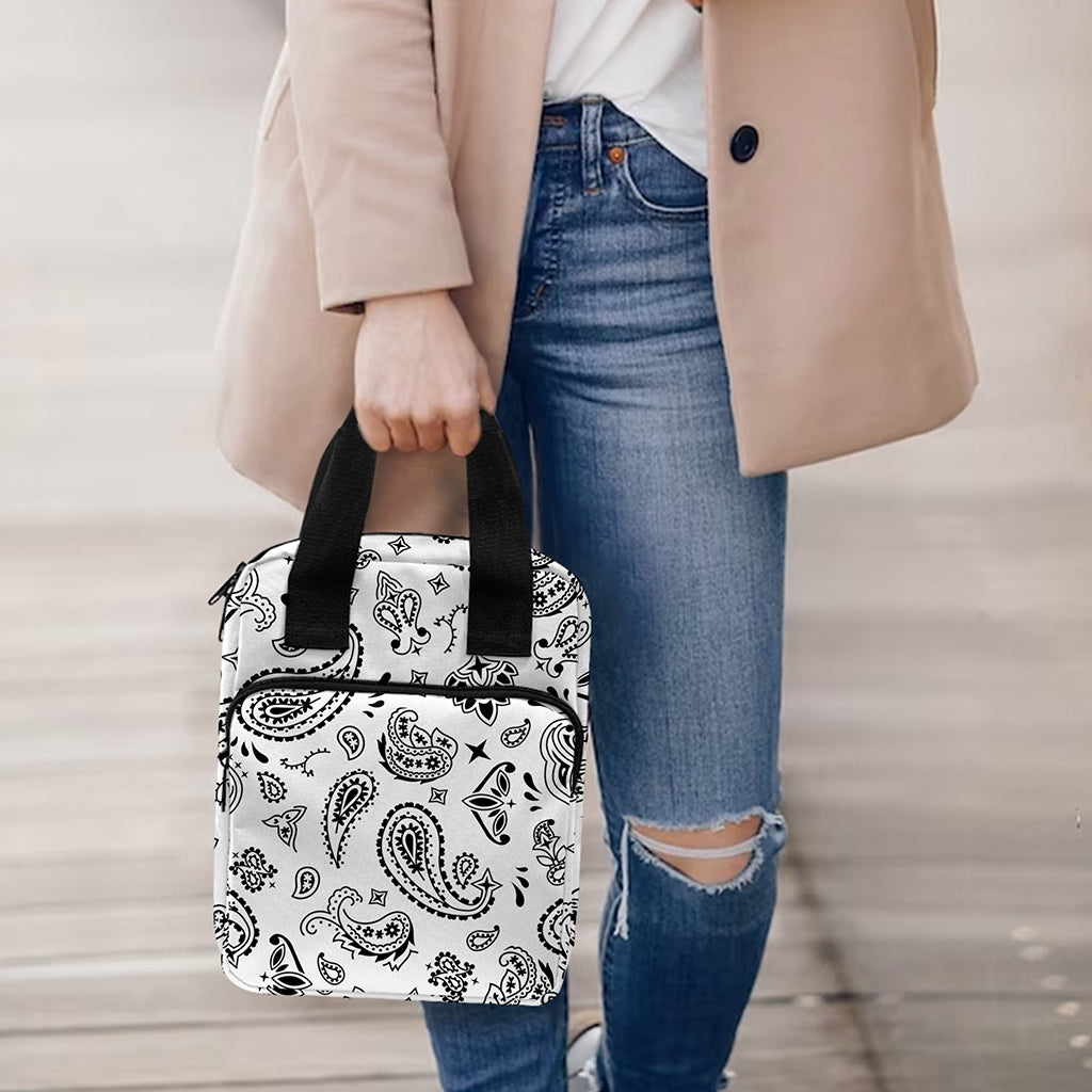 White Paisley Bandana Pattern Print Bible Tote Bag