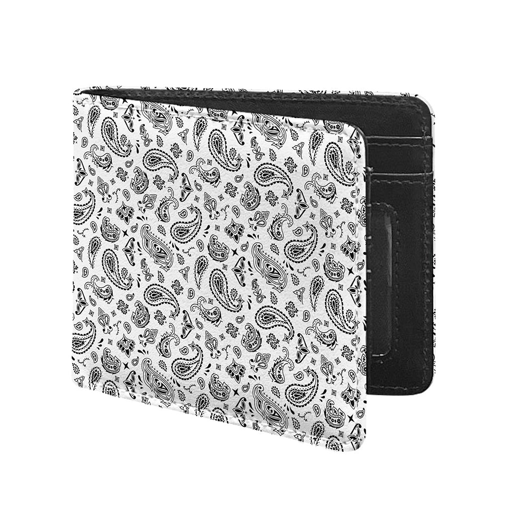 White Paisley Bandana Pattern Print Bifold Wallet