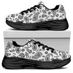 White Paisley Bandana Pattern Print Black Chunky Shoes