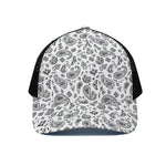 White Paisley Bandana Pattern Print Black Mesh Trucker Cap