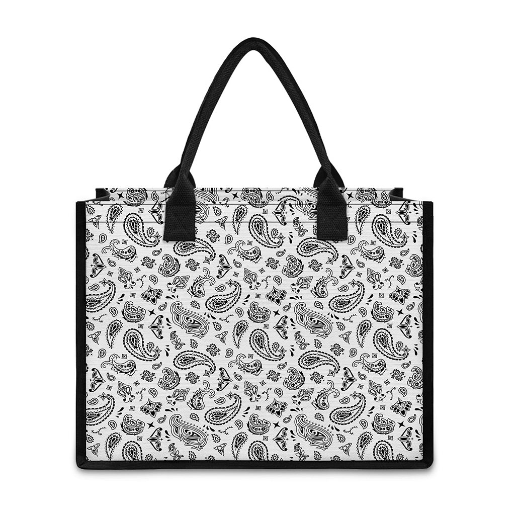 White Paisley Bandana Pattern Print Canvas Tote Bag