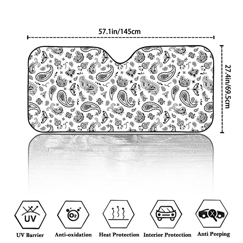 White Paisley Bandana Pattern Print Car Windshield Sun Shade