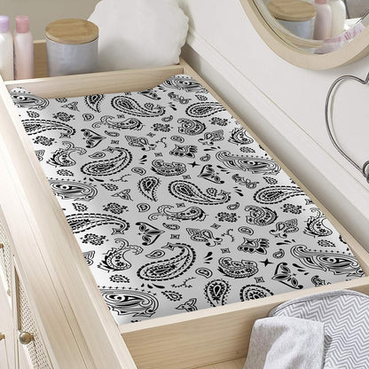 White Paisley Bandana Pattern Print Changing Pad Cover